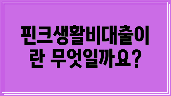 핀크생활비대출이란 무엇일까요?