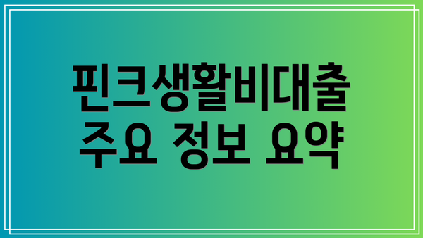 핀크생활비대출 주요 정보 요약