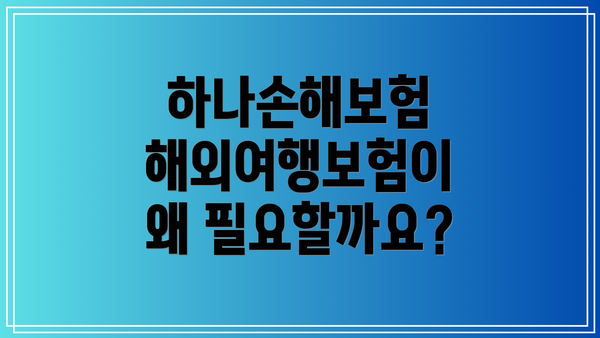 하나손해보험 해외여행보험이 왜 필요할까요?
