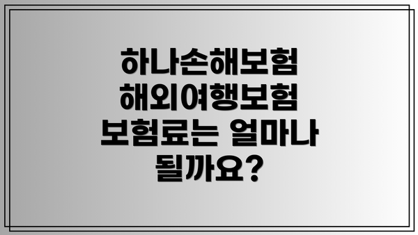 하나손해보험 해외여행보험 보험료는 얼마나 될까요?