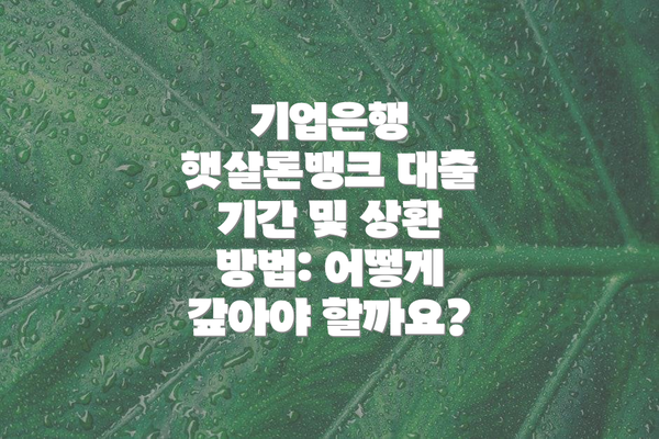 기업은행 햇살론뱅크 대출 기간 및 상환 방법: 어떻게 갚아야 할까요?