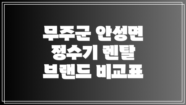 무주군 안성면 정수기 렌탈 브랜드 비교표