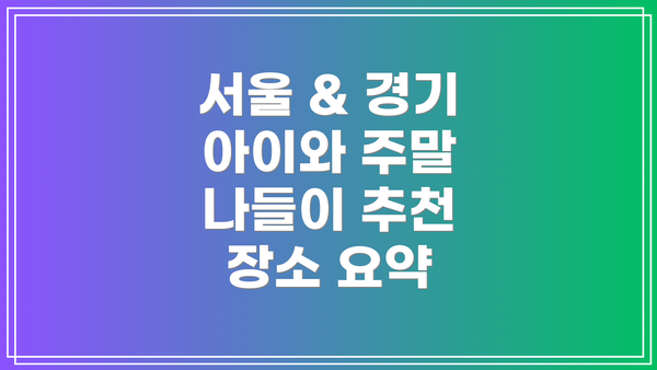 서울 & 경기 아이와 주말 나들이 추천 장소 요약