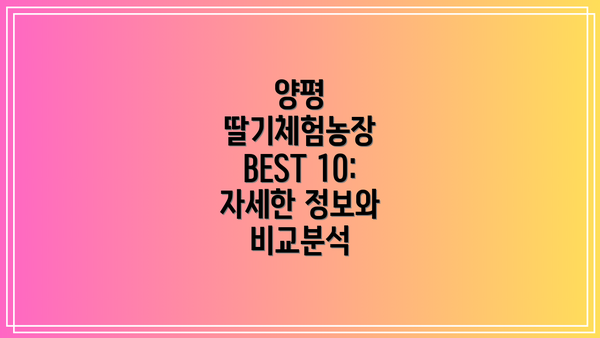 양평 딸기체험농장 BEST 10: 자세한 정보와 비교분석
