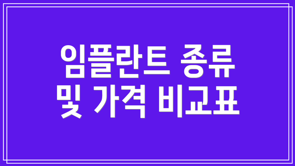 임플란트 종류 및 가격 비교표