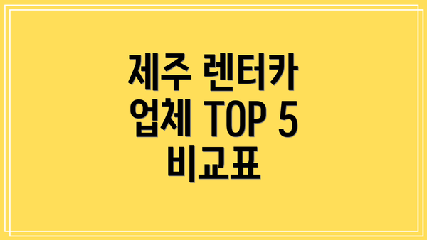 제주 렌터카 업체 TOP 5 비교표