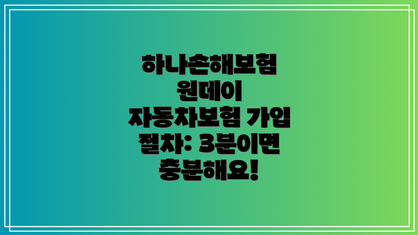 하나손해보험 원데이 자동차보험 요약