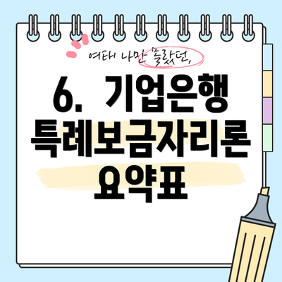 6. 기업은행 특례보금자리론 요약표