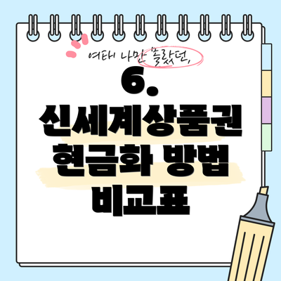 6. 신세계상품권 현금화 방법 비교표