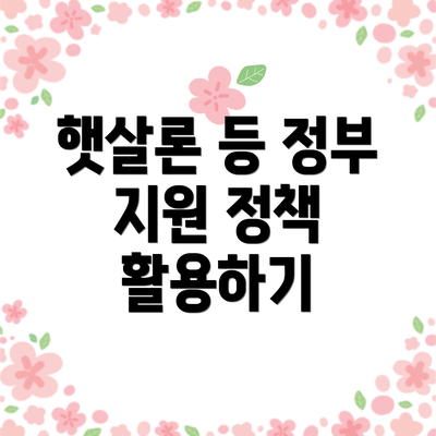 햇살론 등 정부 지원 정책 활용하기