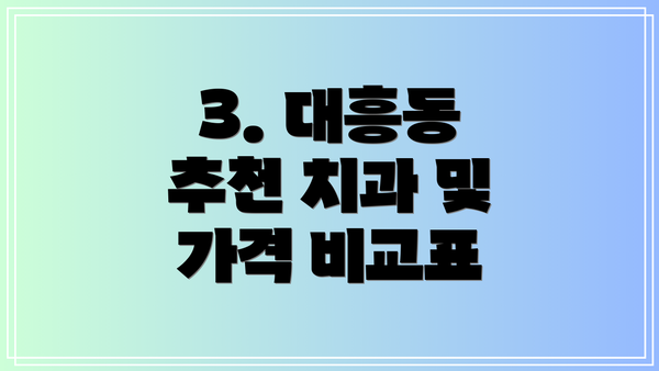 3. 대흥동 추천 치과 및 가격 비교표